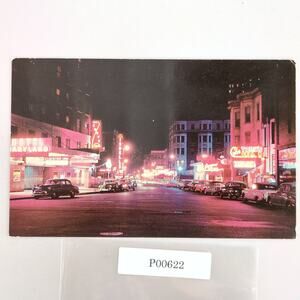 Rush Street At Night Chicago Illinois 1950s Postcard Color Plastichrome Unposted